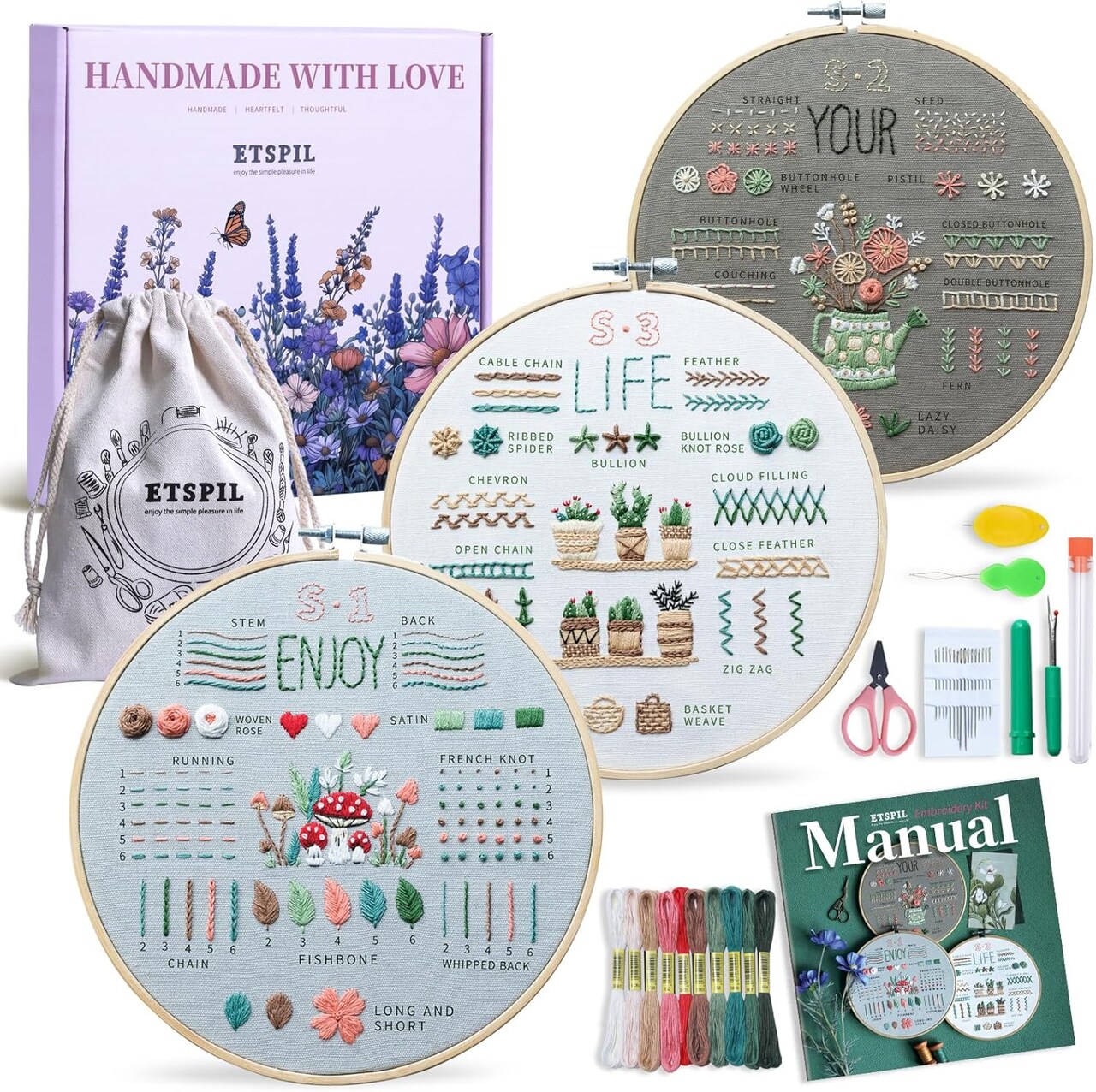 3-Pack - Embroidery Kit for Beginners & Adult (plant C) 9.05 x 8.66 x 1.02 inches